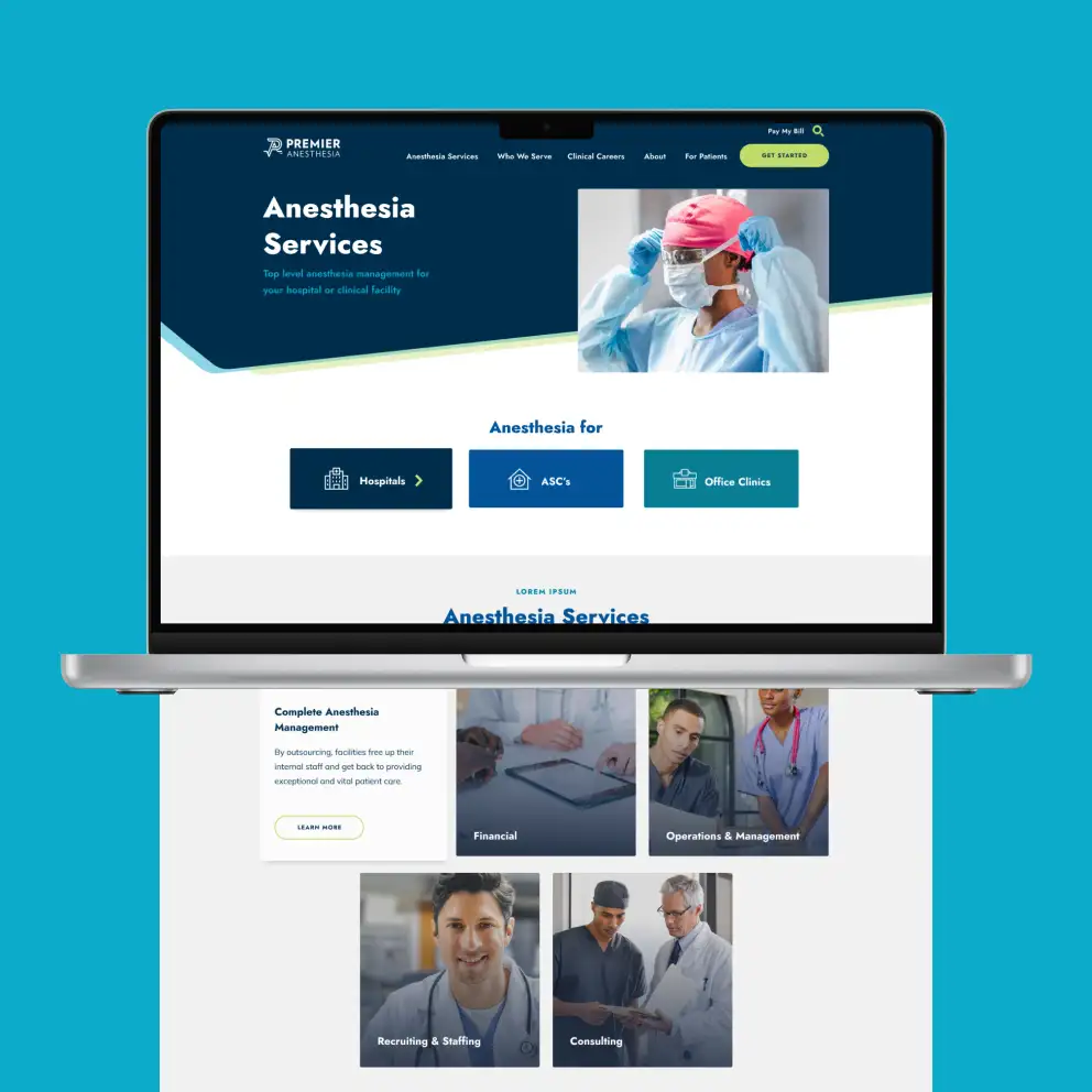 Premier Anesthesia website on laptop