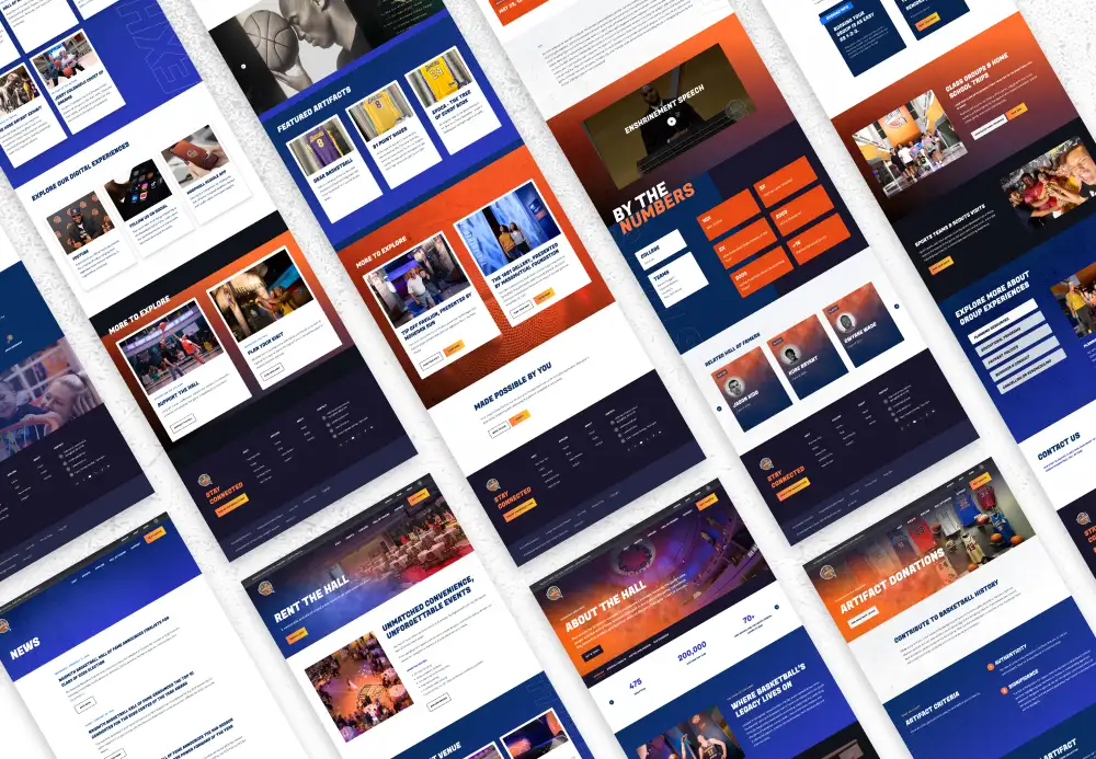 Multiple screens from the Basketball Hall of Fame site tiled together