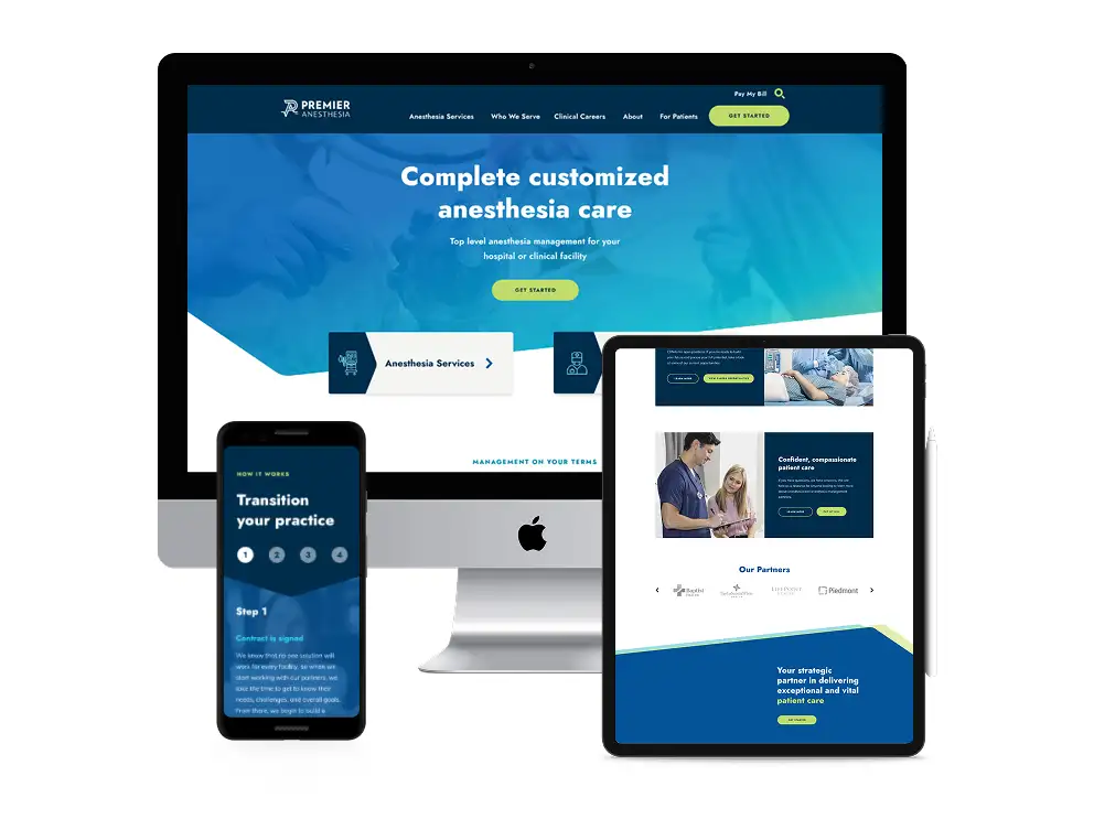 Premier Anesthesia webpages on multi device mockups