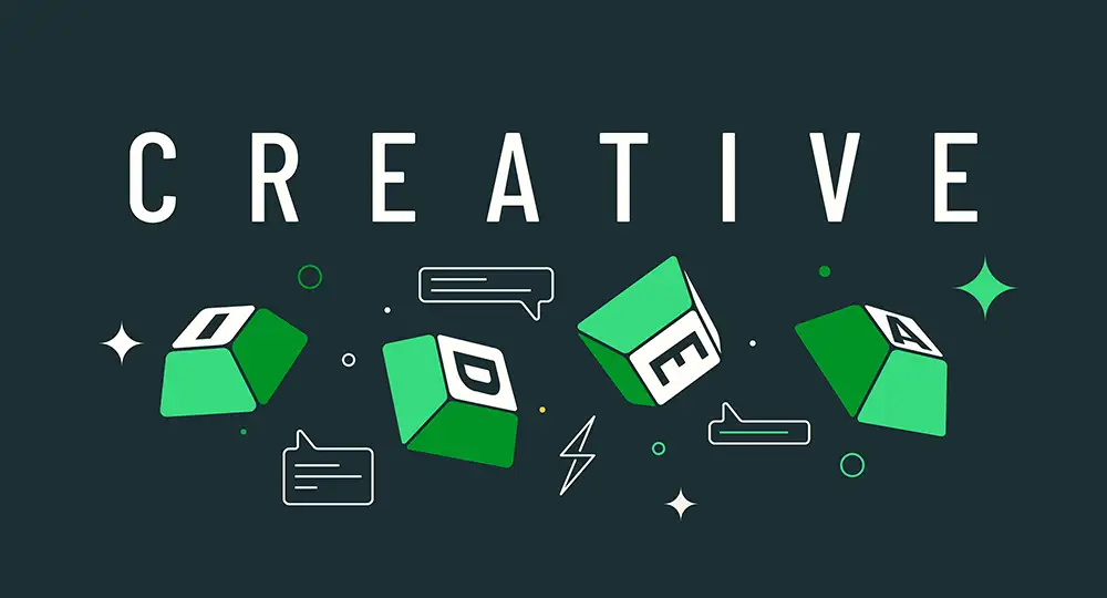 A typography graphic with the words Creative Ideas and hand drawn elements