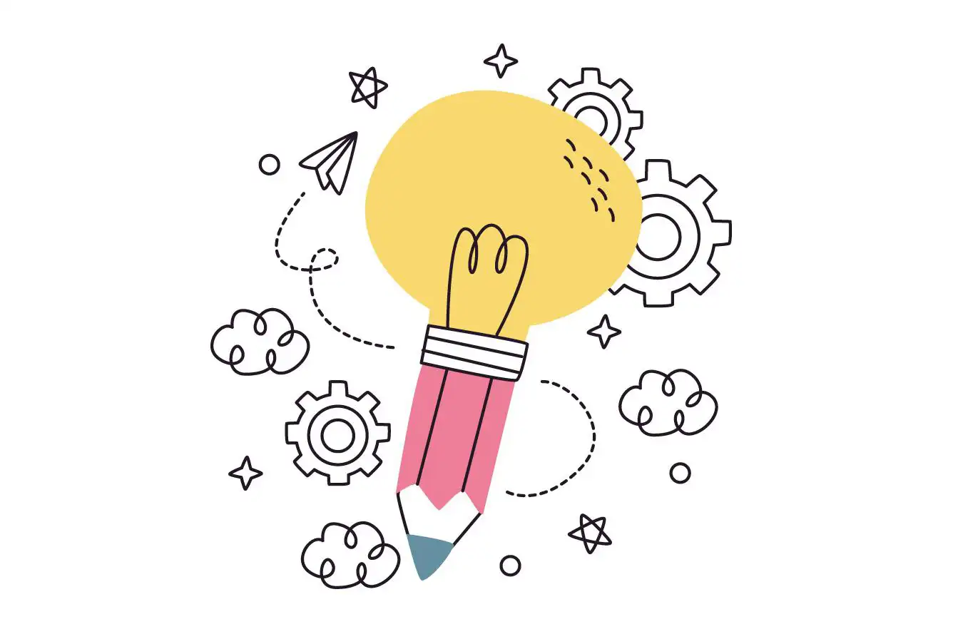 Illustration of a pencil with a lightbulb on it