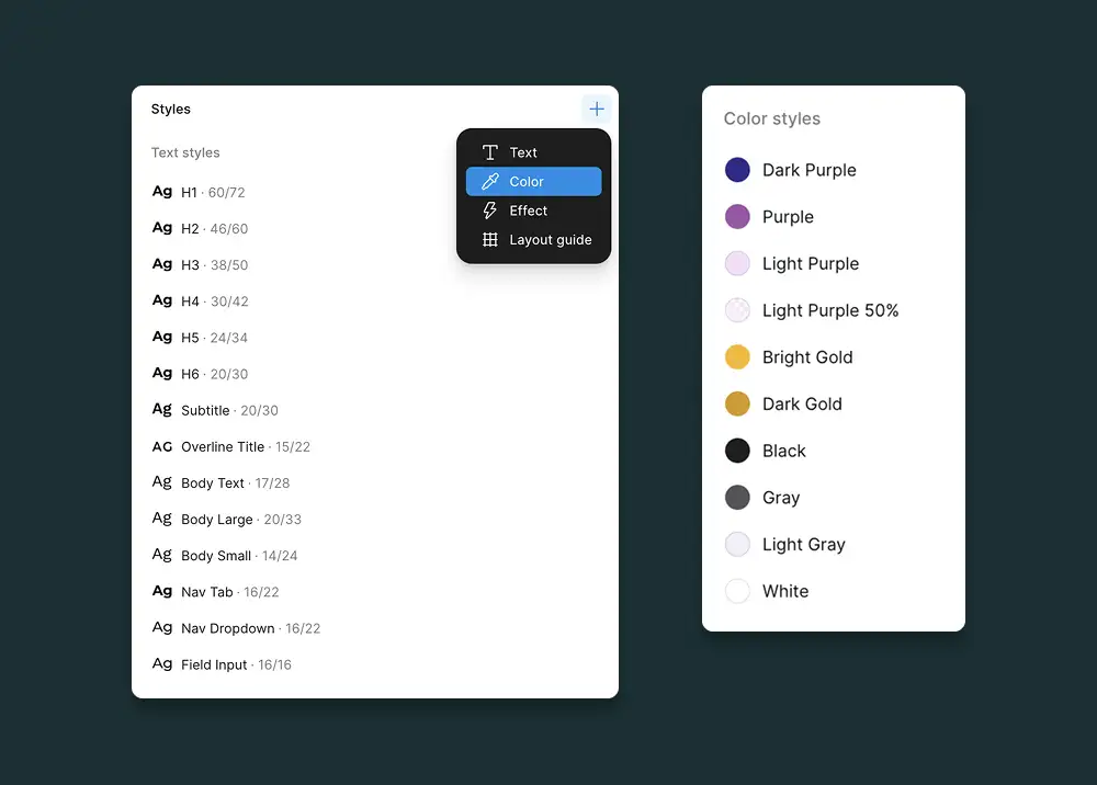Text and color interface panels from Figma