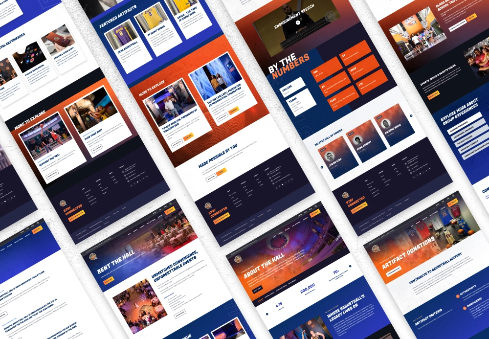 Multiple screens from the Basketball Hall of Fame site tiled together
