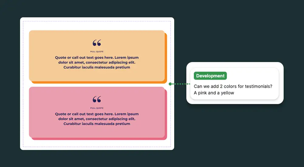 Testimonial designs and a comment box next to them