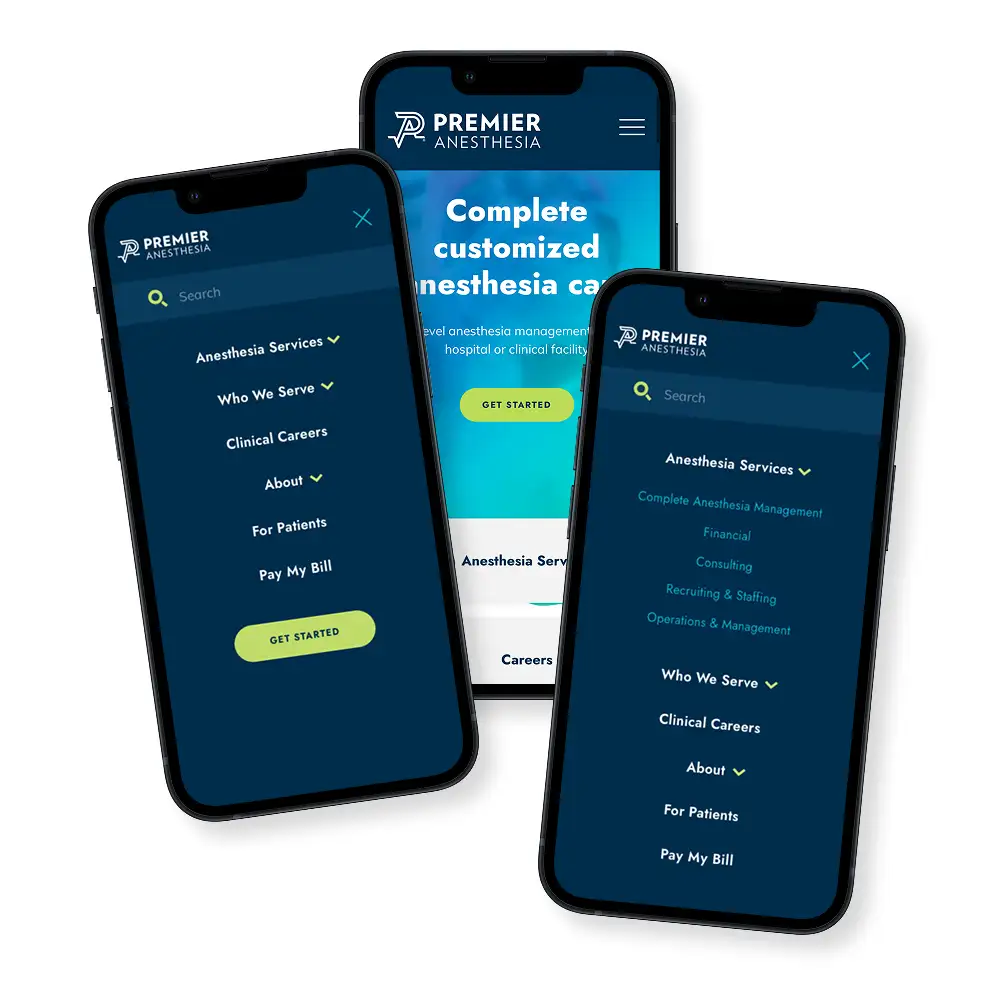 Mobile navigation on phone mockups
